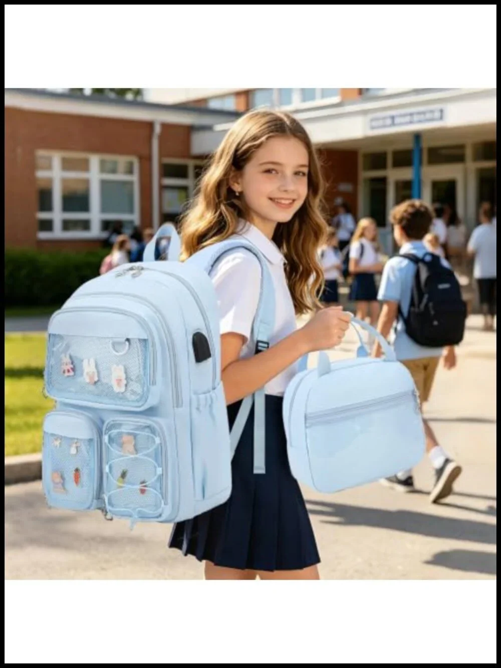 Girls Kawaii Ita Backpack Set with Lunch Bag Pencil Case - Clear Display Pockets
